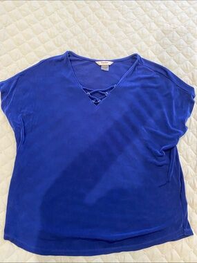 Talbots Short-Sleeve Lace-Up V-Neck Top - Blue
